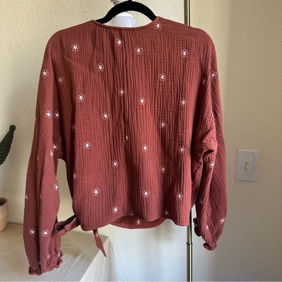 Madewell Red Lightspun Maira Longsleeve Wrap Top - Picture 6 of 7